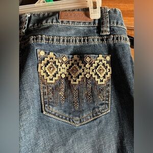 Rock & Roll Cowgirl Western Aztec Mid-Rise Bootcut Jeans size 33x34 NWOT